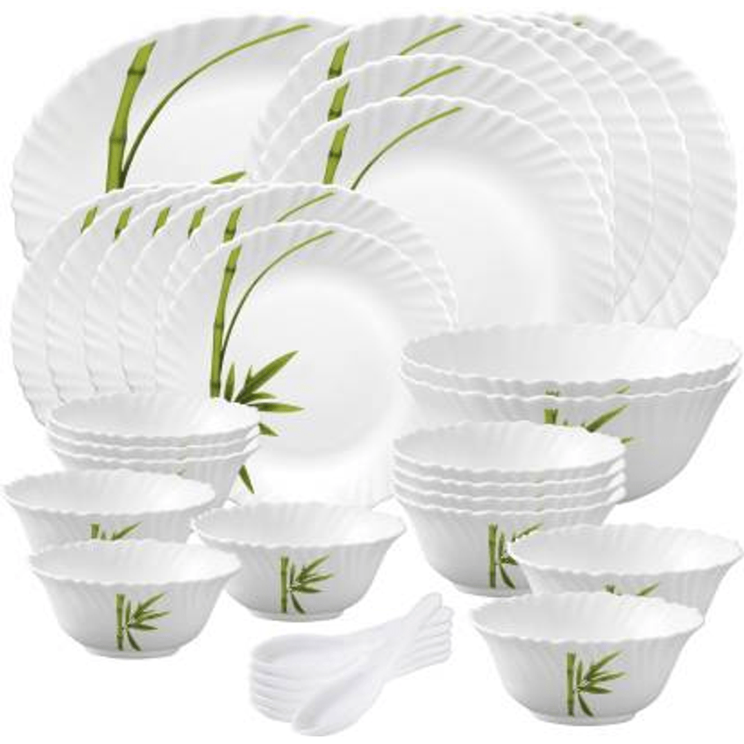 Buy LAOPALA Pack of 33 Opalware Fluted Green Dinner Set (Microwave Safe